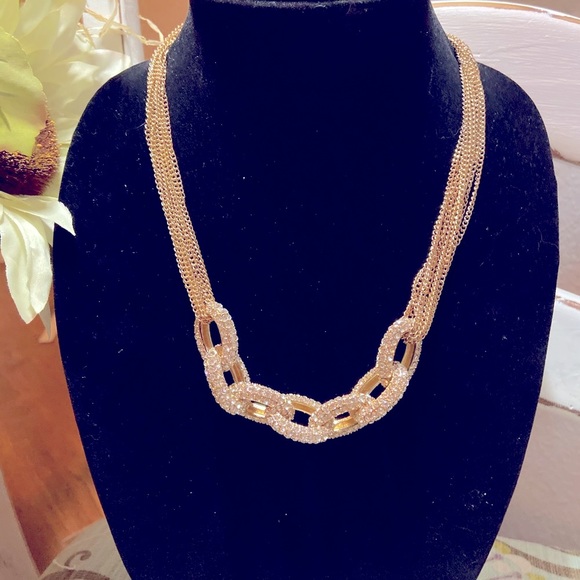 Gold Tone Rhinestone Chainlink Necklace - Picture 2 of 8